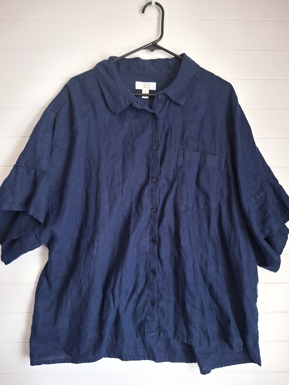 Women's Relaxed Navy 100% Linen Button-Up Shirt